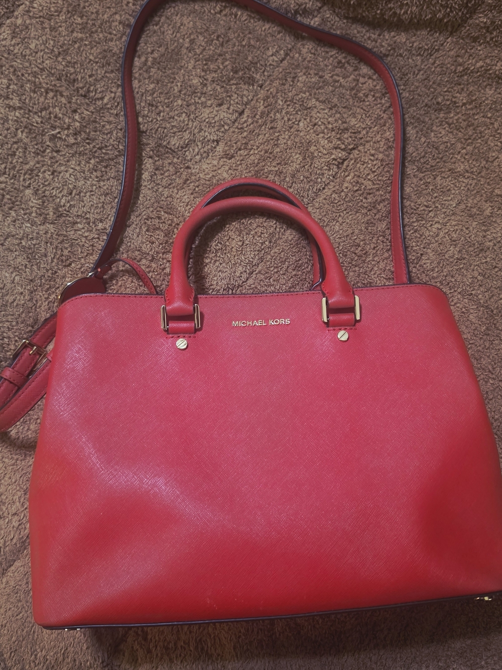 Michael Kors Red Saffiano Leather Satchel